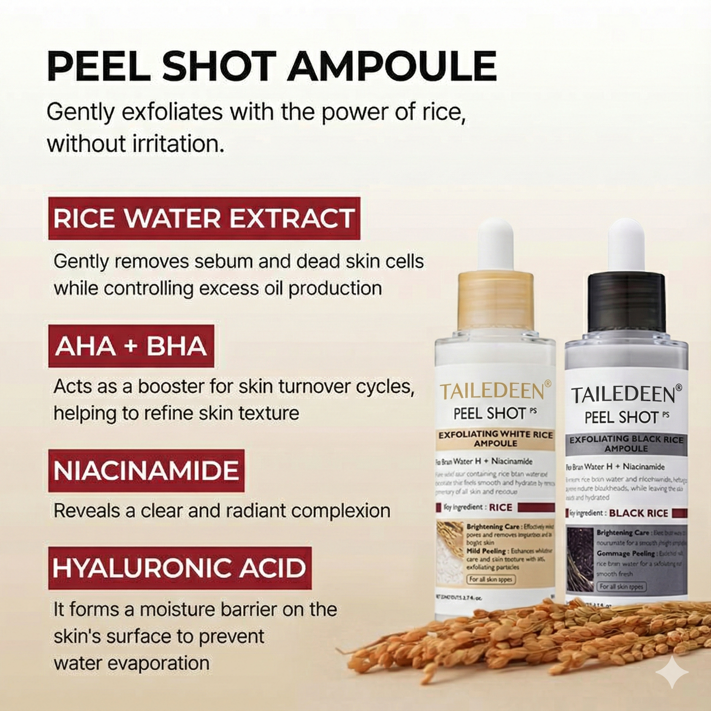 [𝗧𝗔𝗜𝗟𝗘𝗗𝗘𝗡® Official] Peel Shot Glow Rice Ampoule Duo - Serums for Brightening, Exfoliating, and Moisturizing - Suitable for All Skin Types