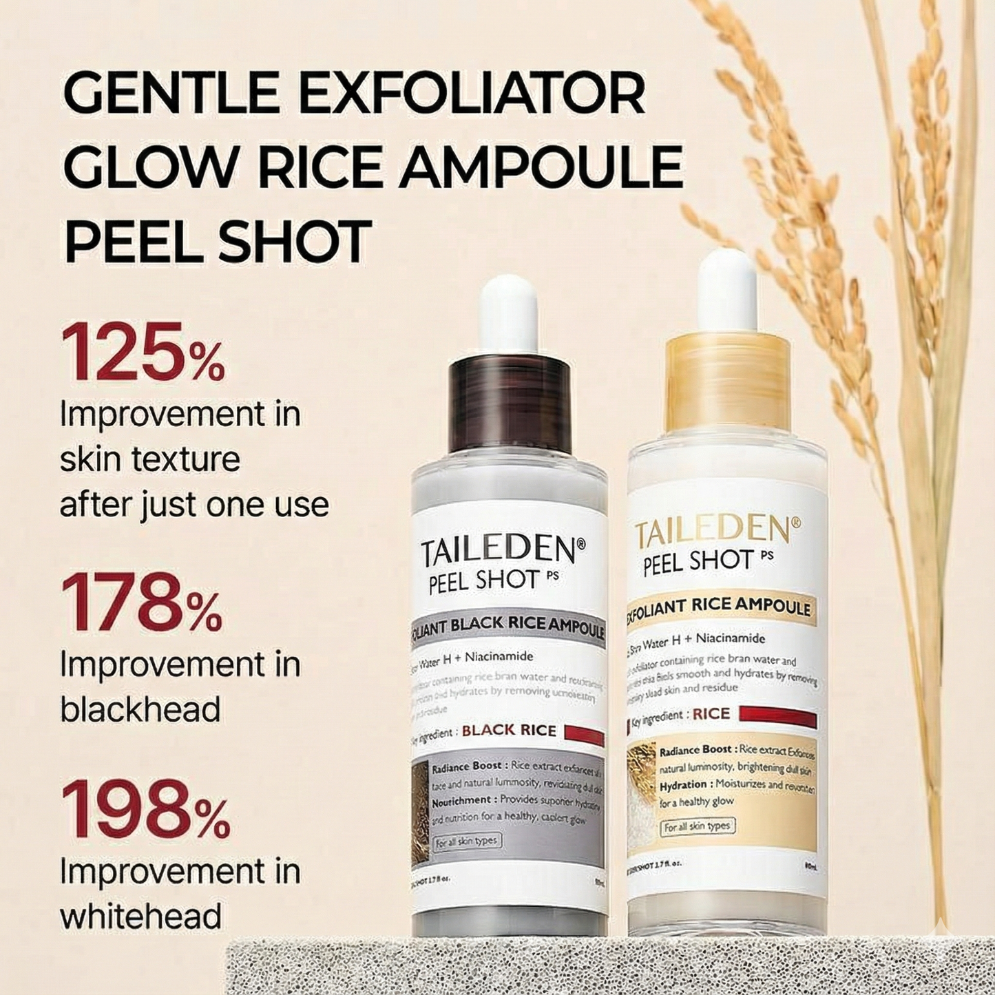 [𝗧𝗔𝗜𝗟𝗘𝗗𝗘𝗡® Official] Peel Shot Glow Rice Ampoule Duo - Serums for Brightening, Exfoliating, and Moisturizing - Suitable for All Skin Types